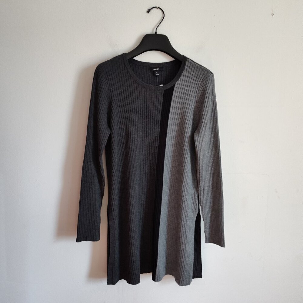Alfani Grey Rib-Knit Tunic Sweater